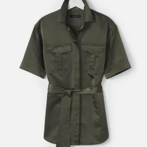 NWD Banana Republic Military Button Down Shirt Women's Size Green Short Sleeve - Picture 6 of 6
